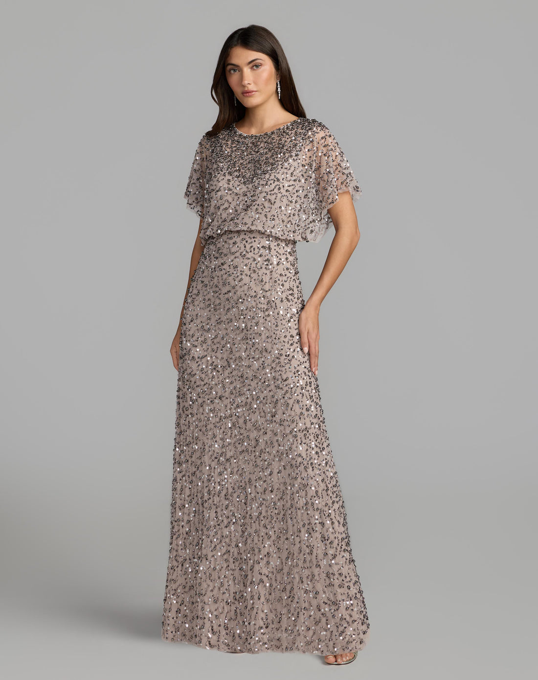 Lilac High Neck Short Sleeve Embellished Gown - Mac Duggal