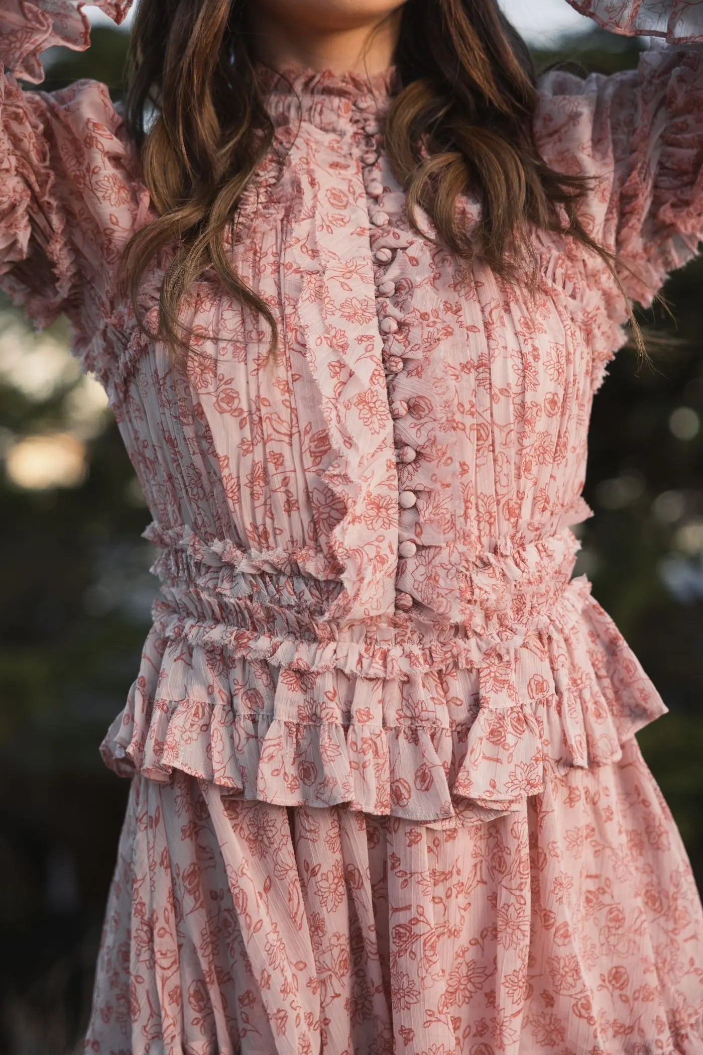 Pink Long Sleeve Mock Neck Ruffle Mini Dress - Ieena for Mac Duggal