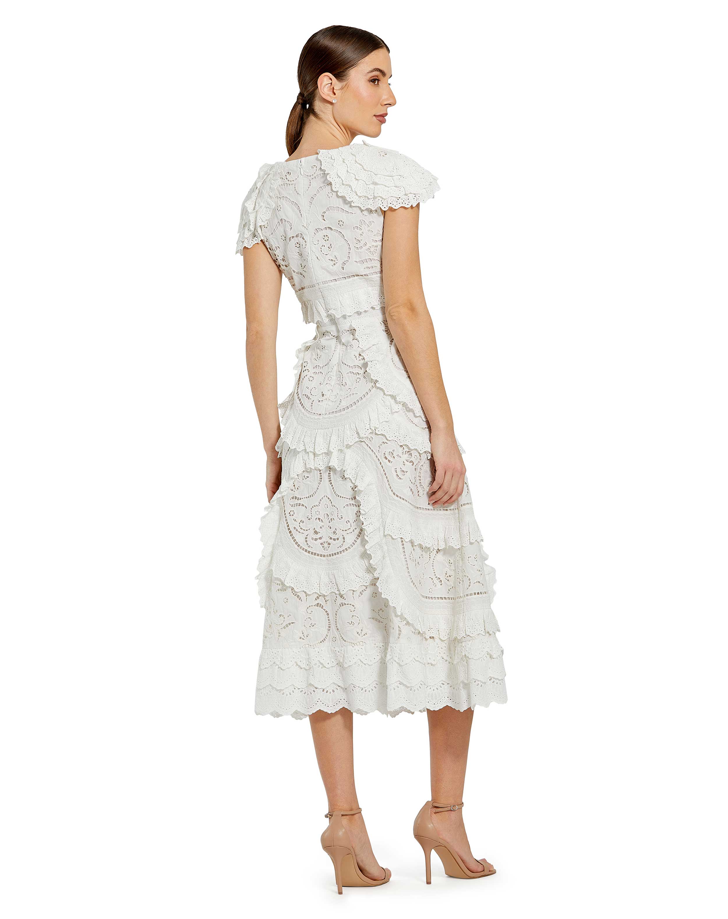 Short Ruffle Sleeve Embroidery Detail Dress | Sample | Sz. S