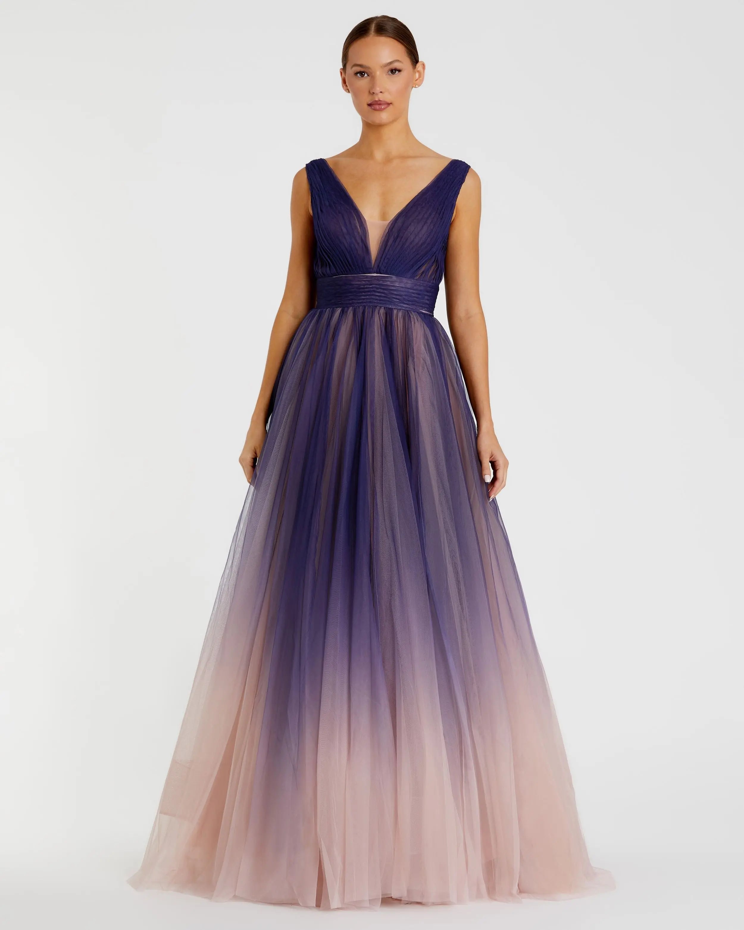 Purple Sleeveless Ombre Tulle Ball Gown - Ieena for Mac Duggal