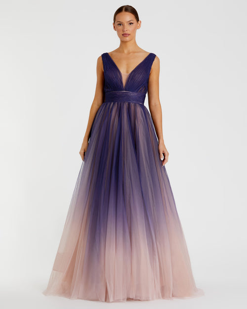 Sleeveless Ombre Tulle Ball Gown