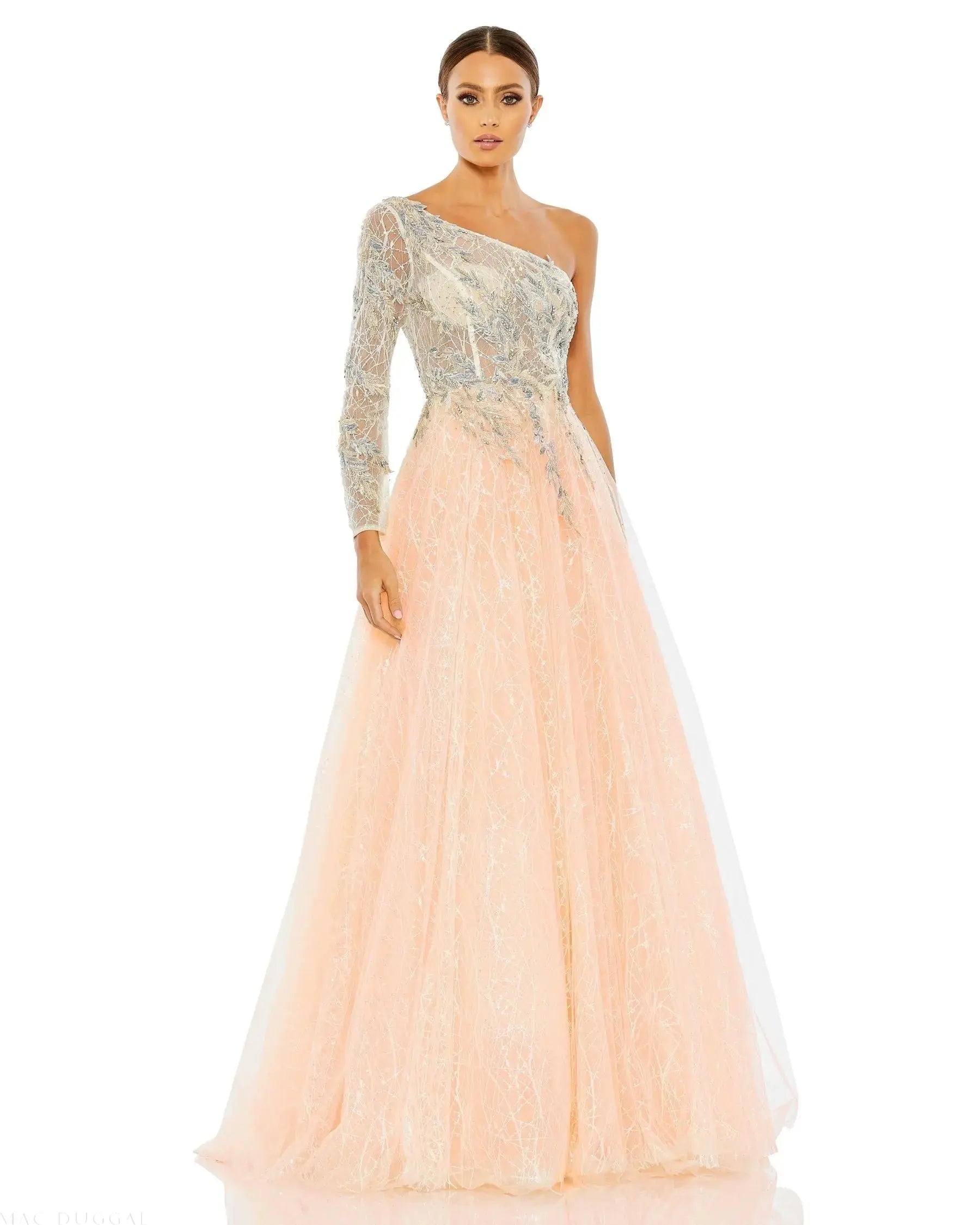 Light Pink Embroidered One Shoulder Bodice Ballgown - FINAL SALE - Mac Duggal