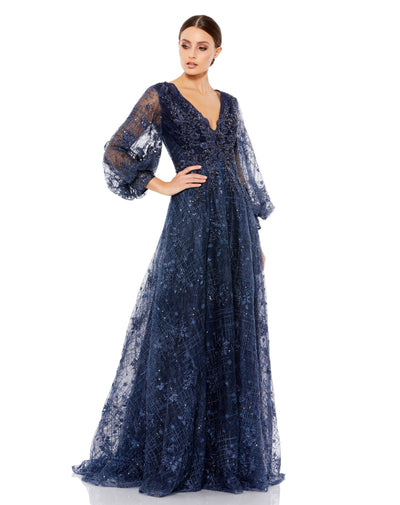 Embellished Plunge Neck Puff Sleeve A Line Gown – Mac Duggal