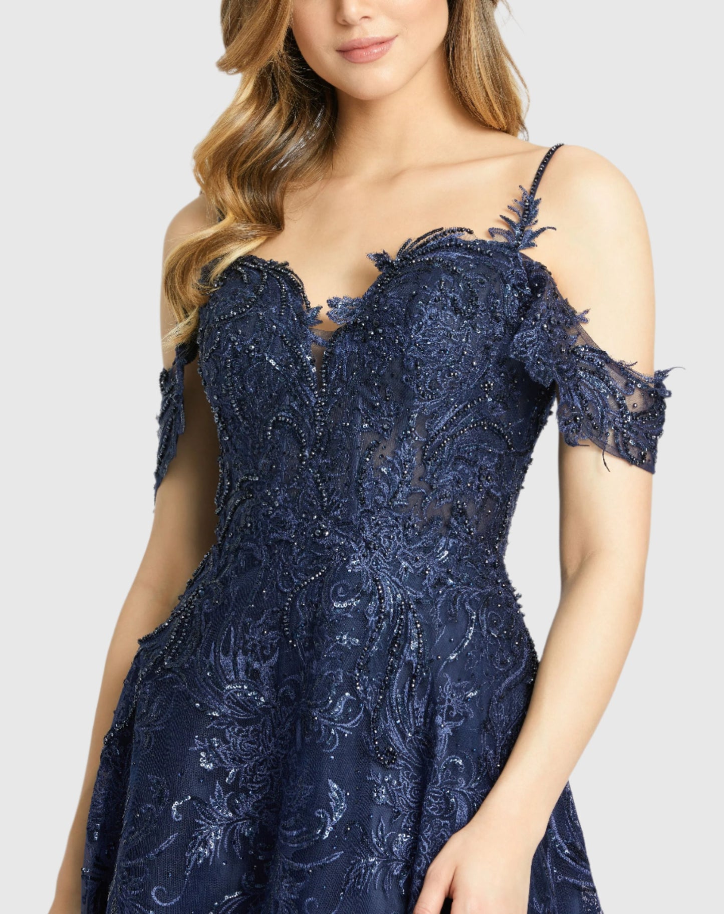 Embellished Cold Shoulder Sweetheart A Line Gown