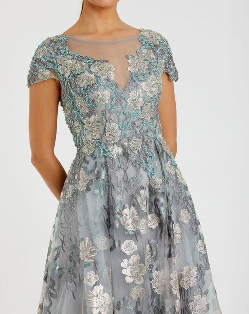 Floral Embroidered Short Sleeve Gown