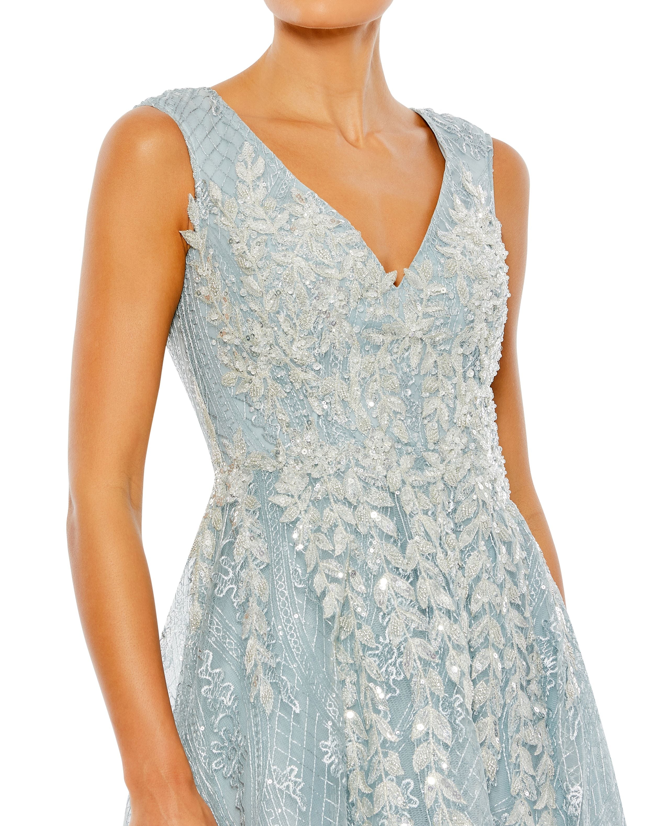 Embroidered Sleeveless A Line Gown