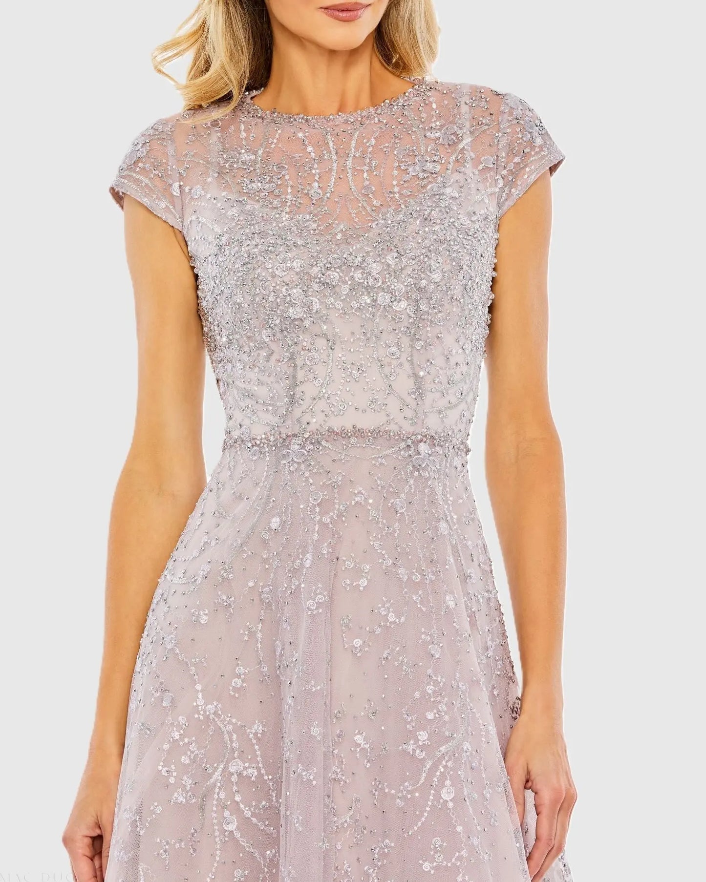 Purple Embellished High Neck Cap Sleeve A Line Dress | Mac Duggal Purple Embellished High Neck Cap Sleeve A Line Dress | Mac Duggal