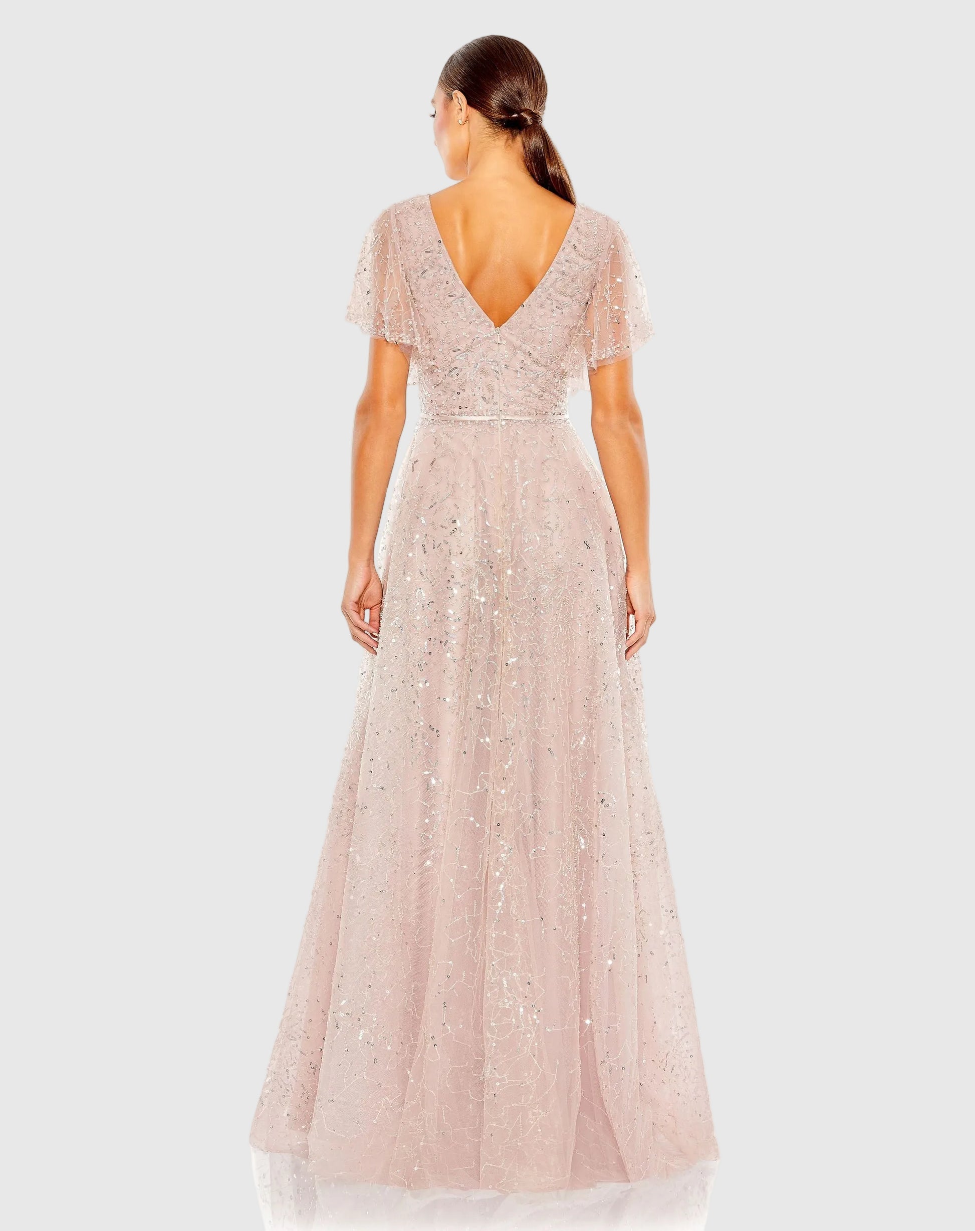Pink Embellished Butterfly Sleeve Wrap Over Gown - Mac Duggal