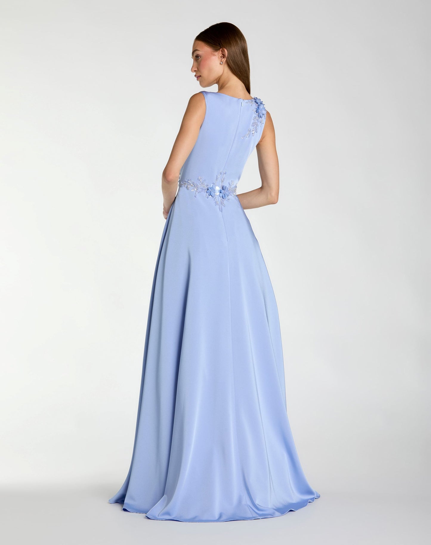 Blue Floral Applique Sleeveless A Line Gown - Mac Duggal