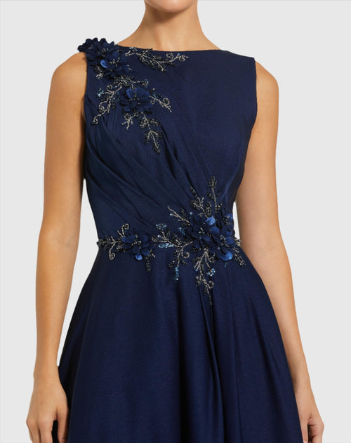 Floral Appliqued Sleeveless A Line Gown