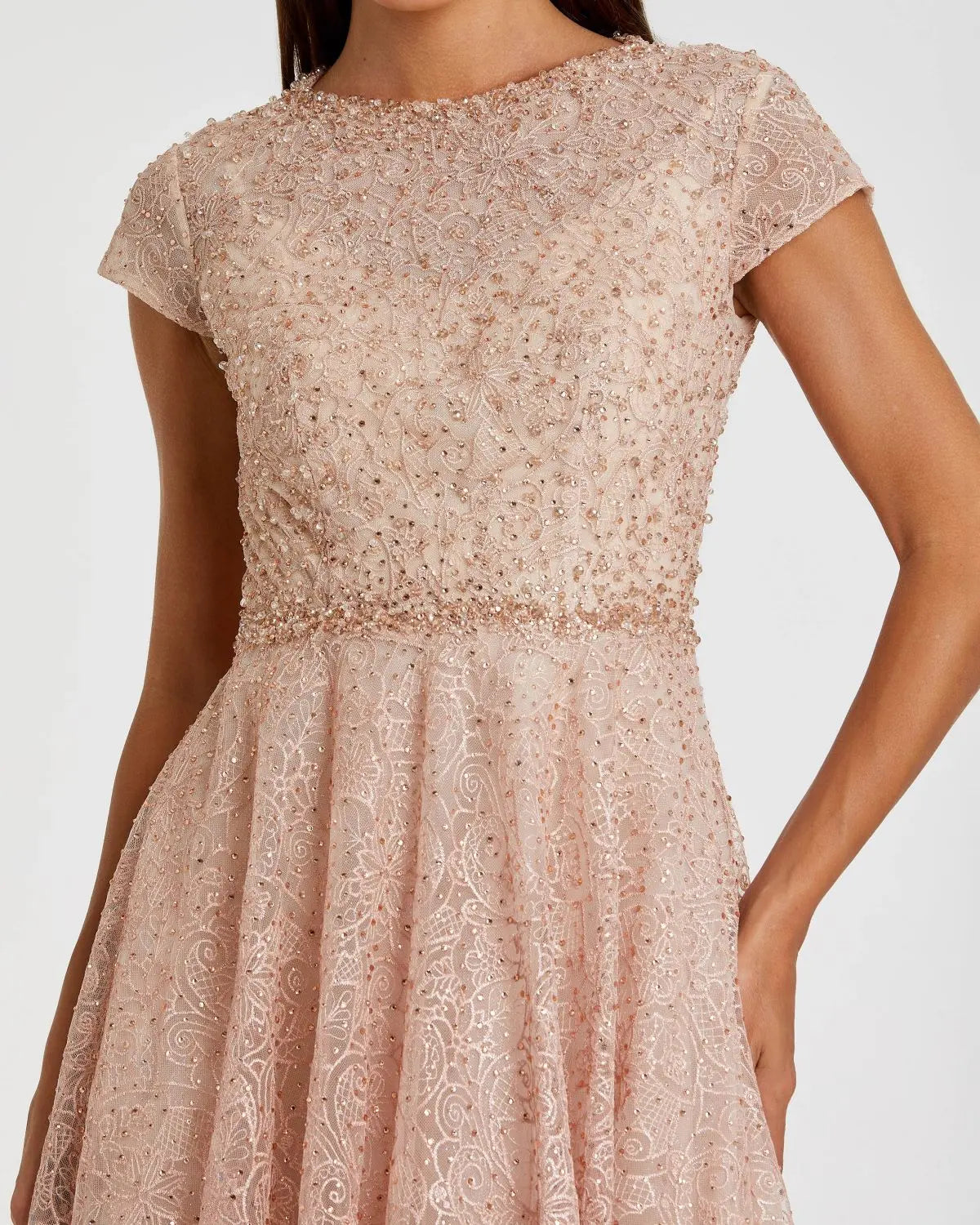 Pink Embellished Cap Sleeve A Line Dress - Mac Duggal
