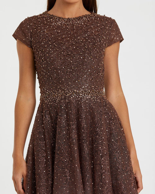 Embellished Cap Sleeve A Line Dress