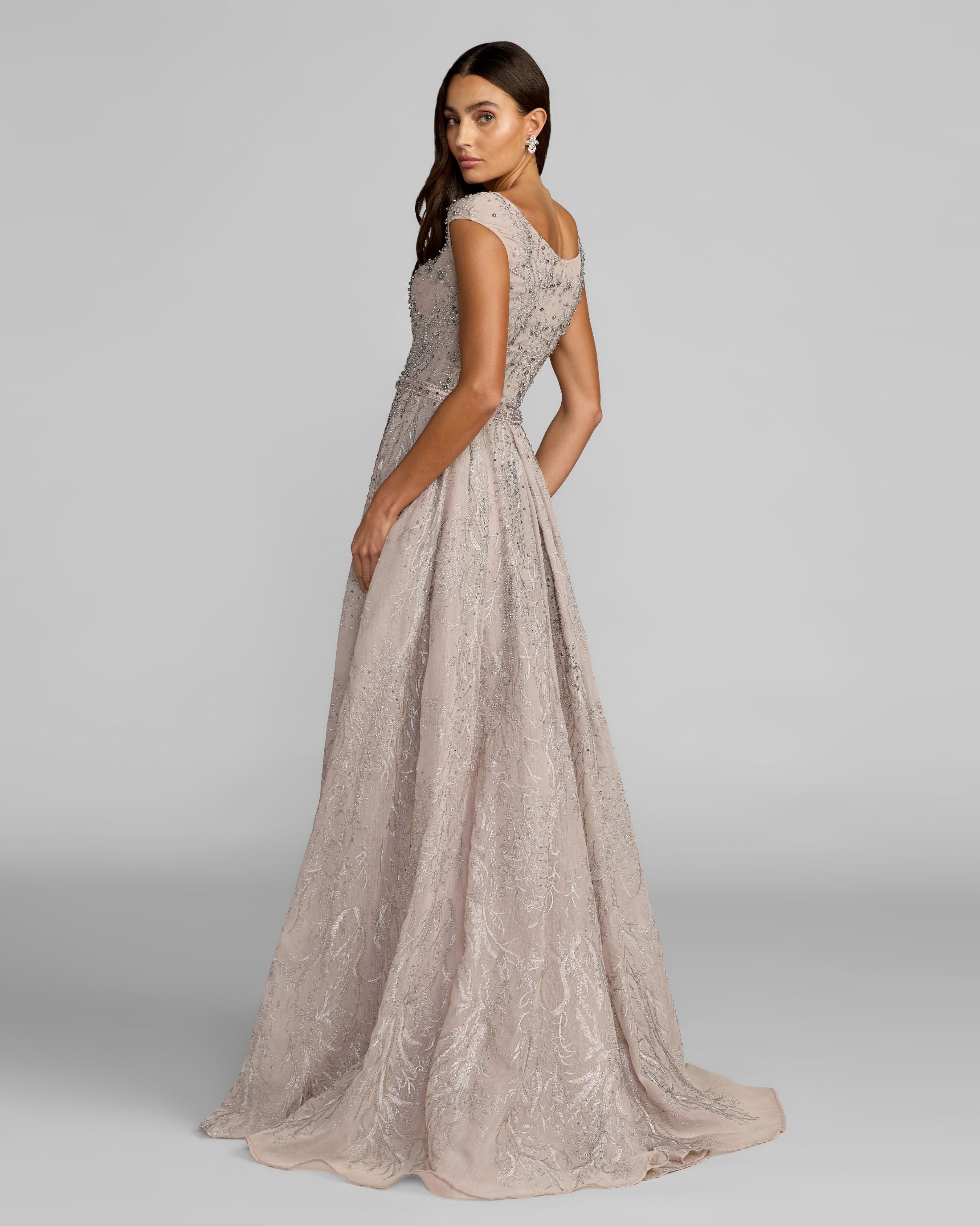 Light Purple Beaded Cap Sleeve A-Line Gown with Slit Mac Duggal
