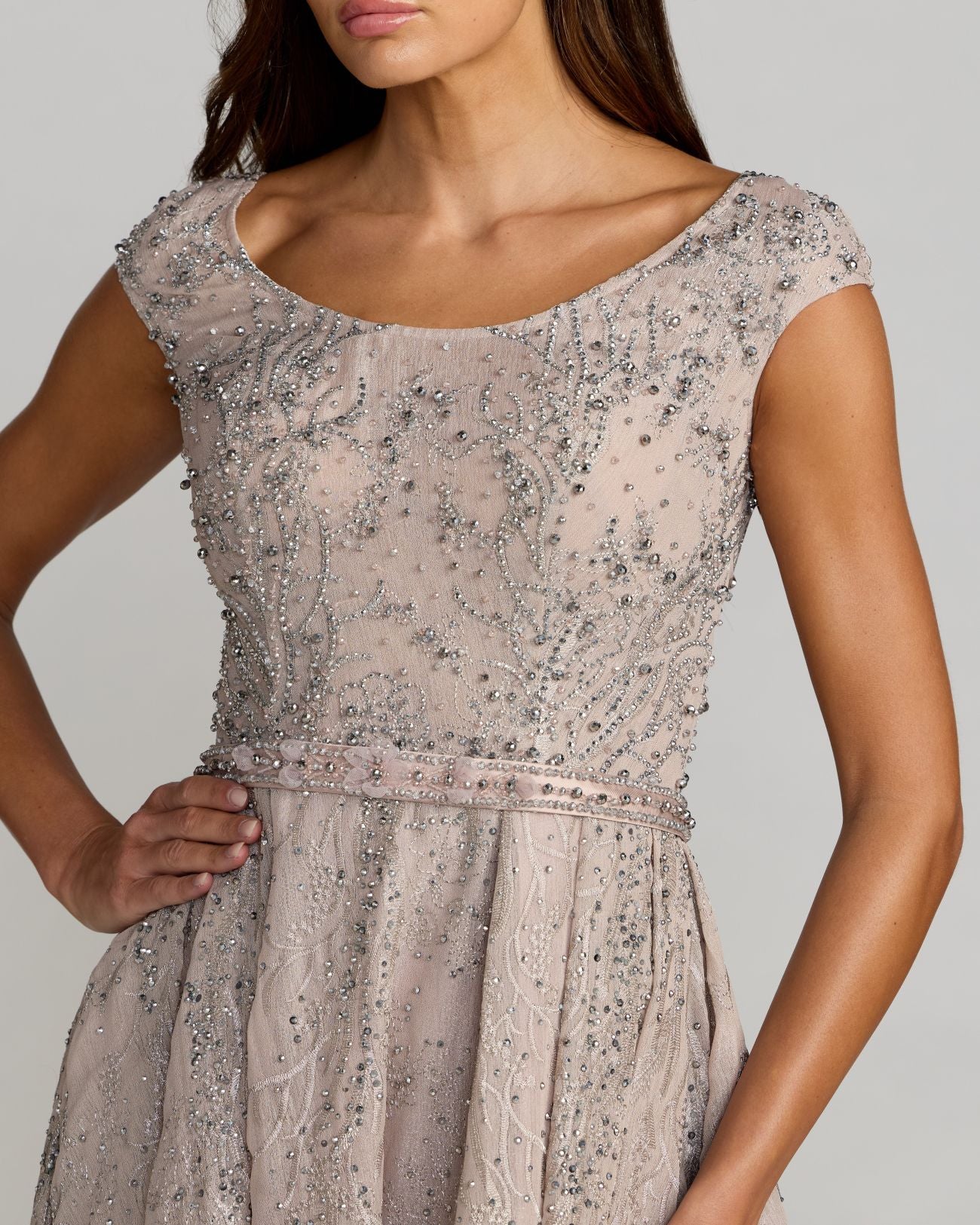 Light Purple Beaded Cap Sleeve A-Line Gown with Slit Mac Duggal