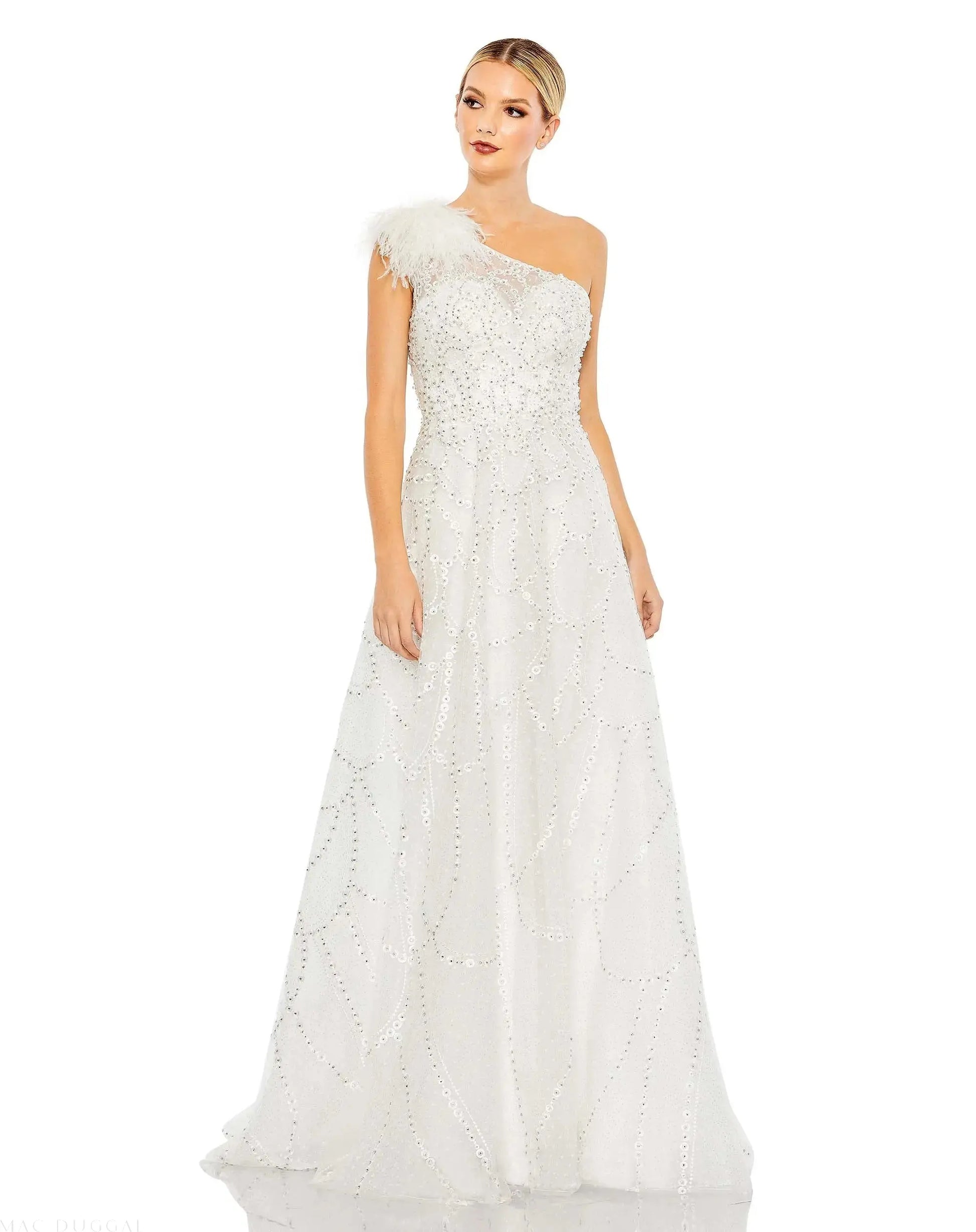 Mac Duggal Embellished One Shoulder A Line Prom Gown In Ivory, Size 4 Mac Duggal Embellished One Shoulder A Line Prom Gown In Ivory, Size 4