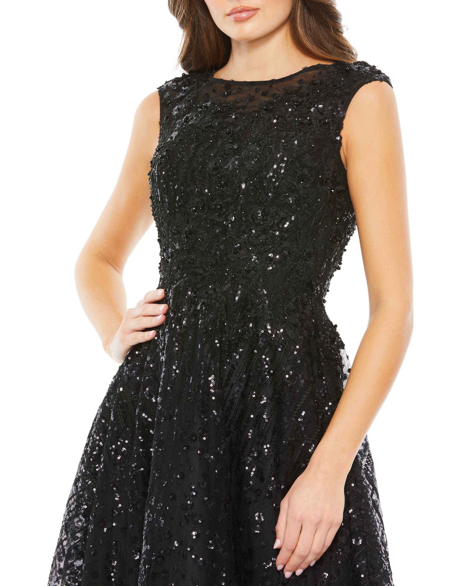 Sequined Cap Sleeve Fit and Flare Dress