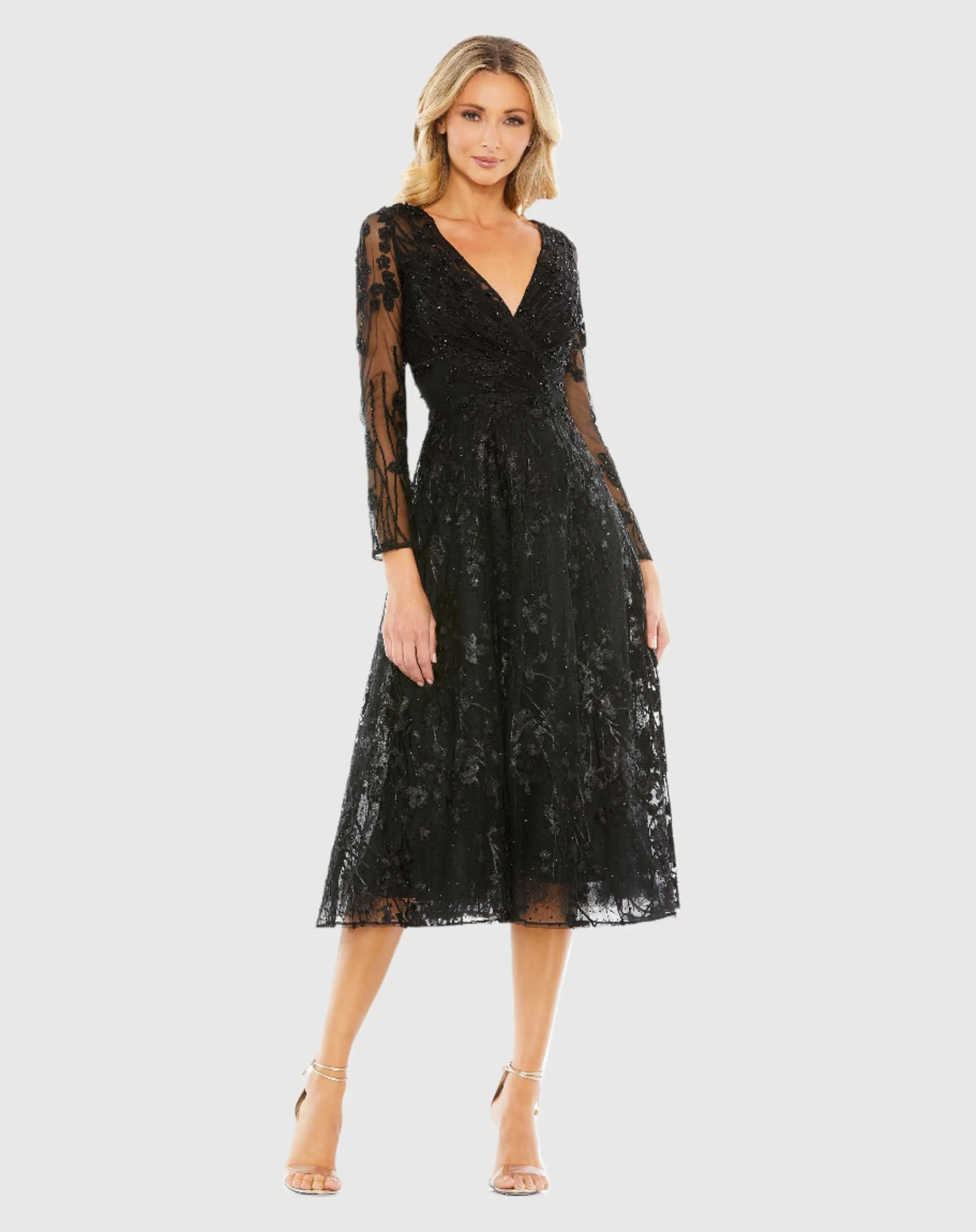 Embellished Floral Long Sleeve Dress - Mac Duggal Embellished Floral Long Sleeve Dress - Mac Duggal