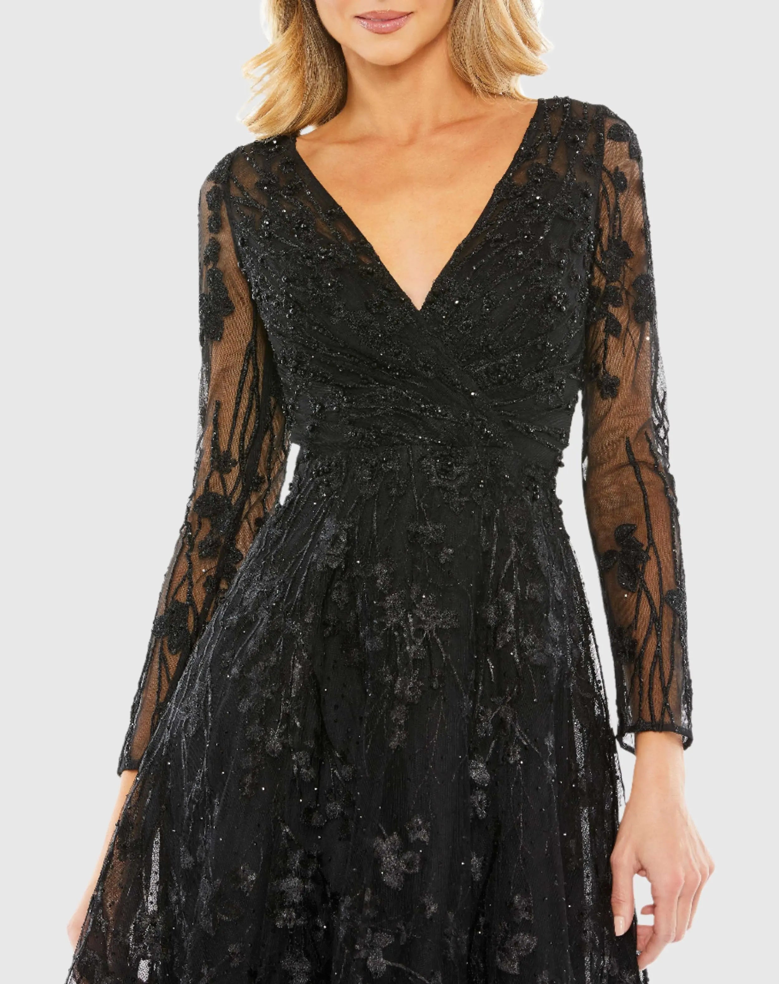 Embellished Floral Long Sleeve Dress - Mac Duggal