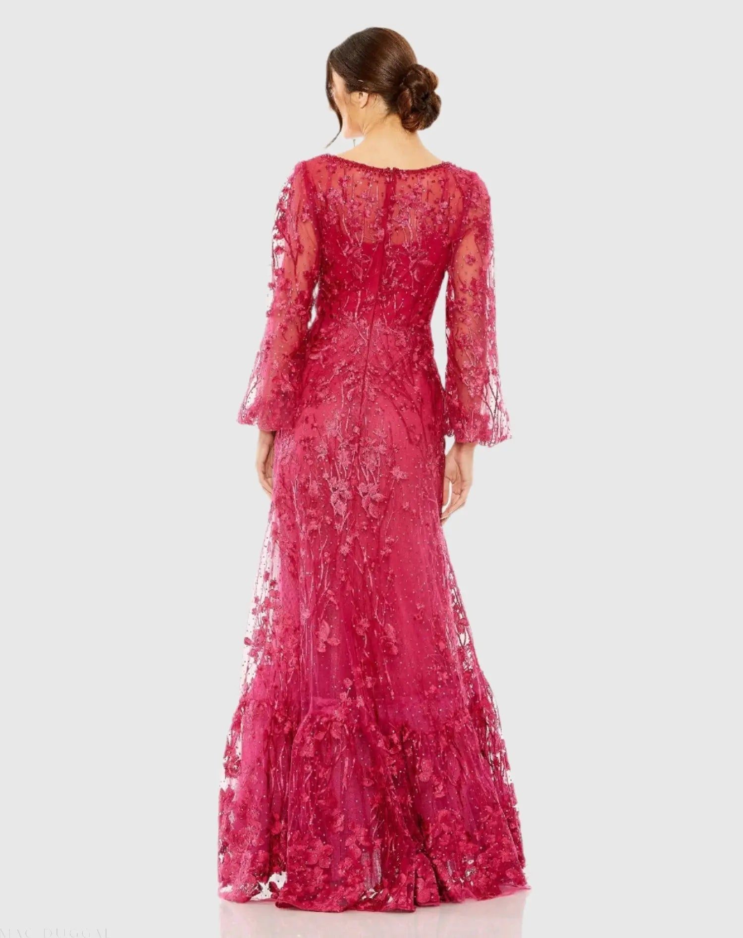 Pink Puff Sleeve A-Line Embroidered Gown - Mac Duggal