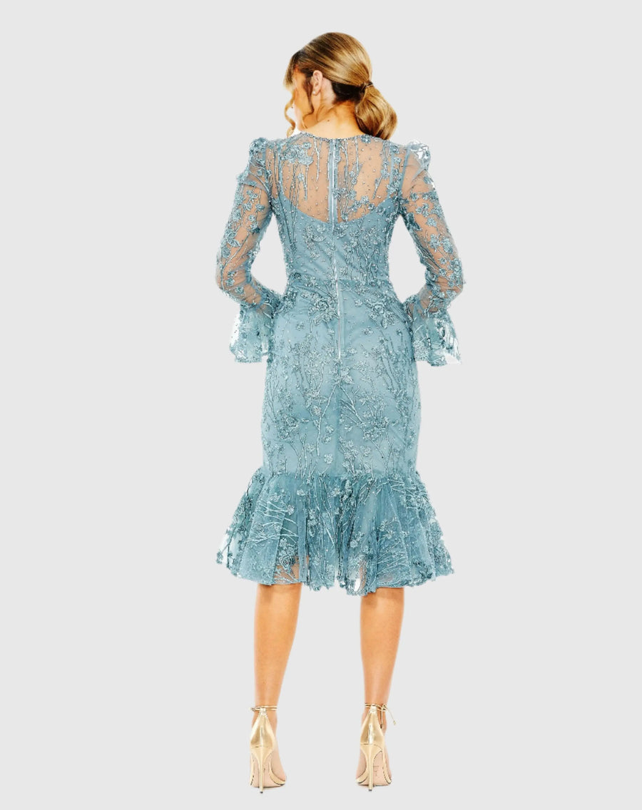 Mac Duggal 20431 Ruffle Wrist Embellished High Neck Midi Dress main image 0