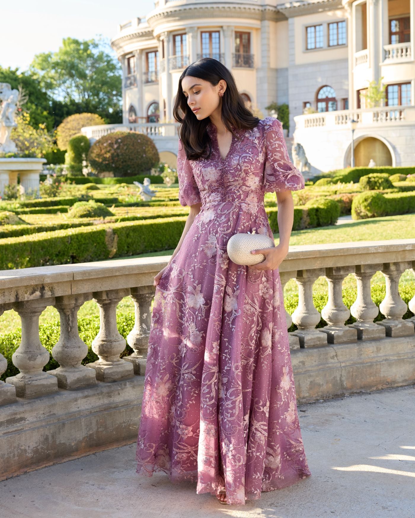 mac duggal purple dress Pleated High Neck Long Sleeve Gown with Slit open back adds a touch of allure Mac Duggal 20264 Dress