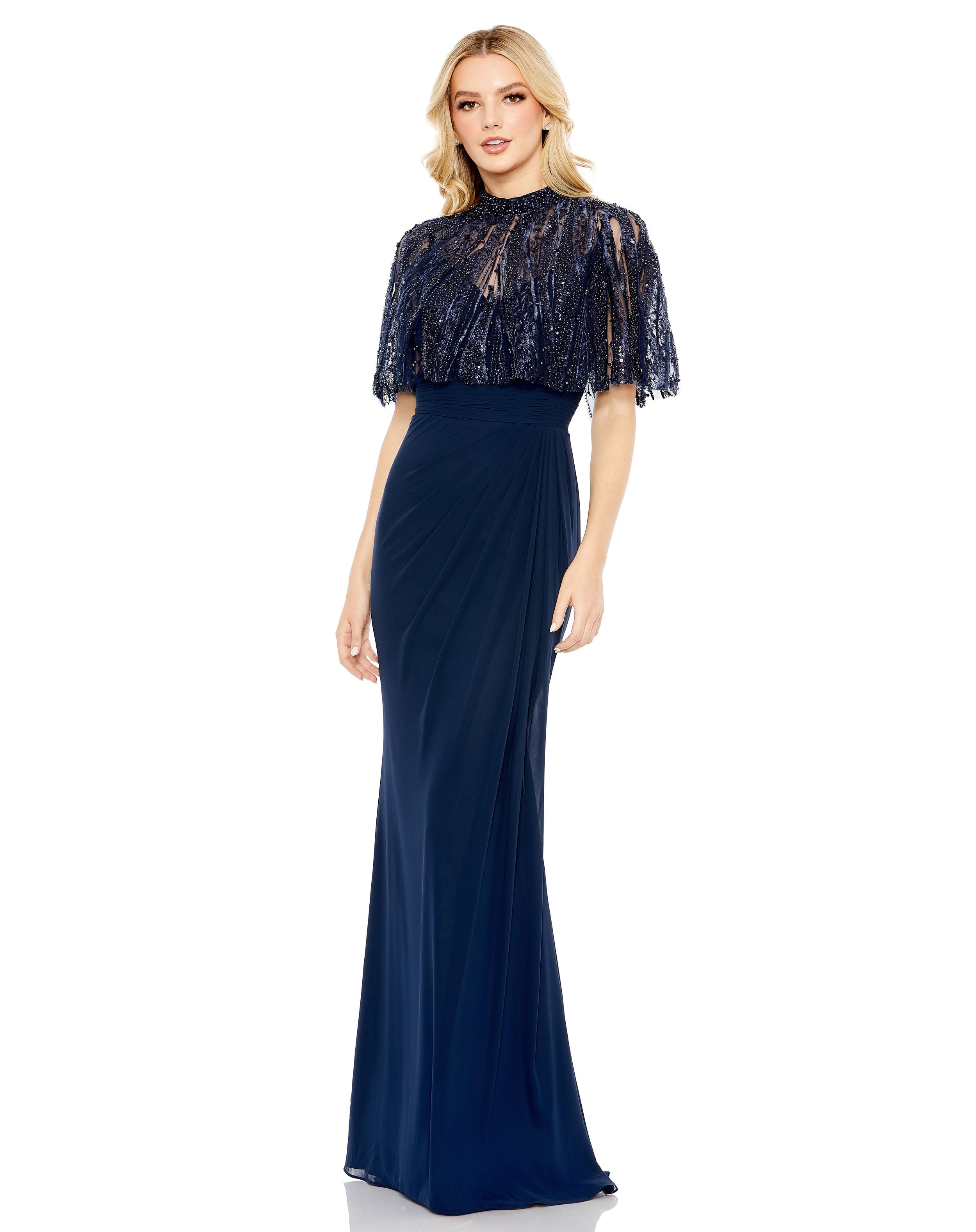 Sleeveless Gown With Embellished Cape