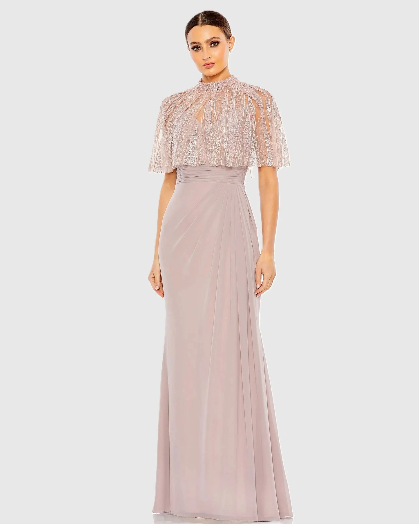 Pink Sleeveless Gown With Embellished Cape - Mac Duggal