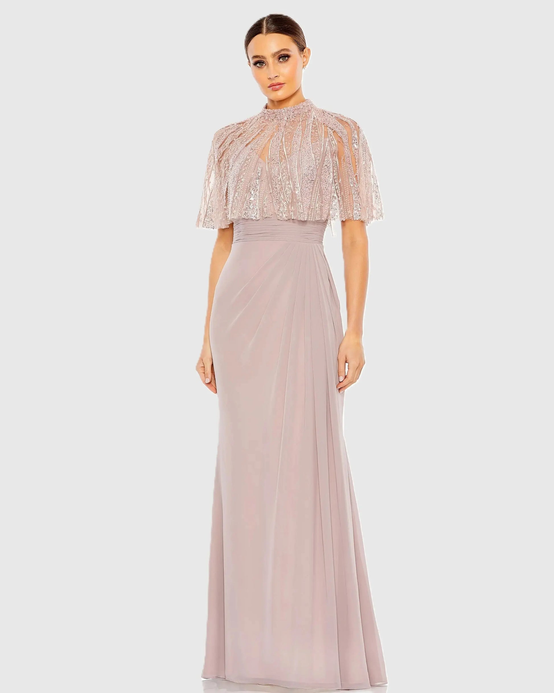 Pink Sleeveless Gown With Embellished Cape - Mac Duggal