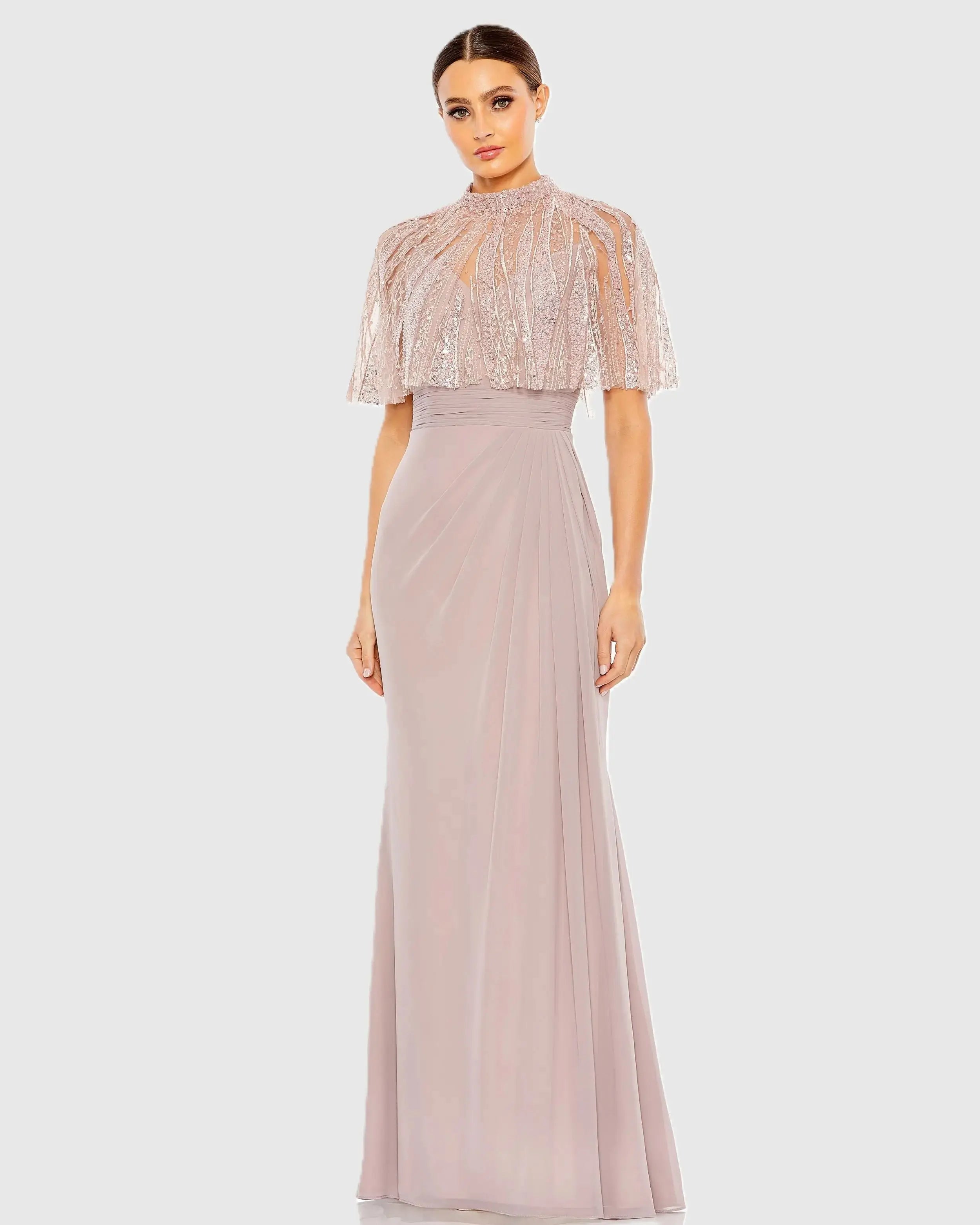 Pink Sleeveless Gown With Embellished Cape - Mac Duggal