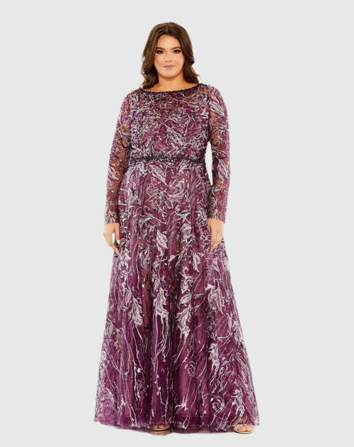 Long Sleeve High Neck Embroidered Gown - Mac Duggal