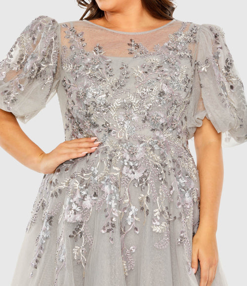 Puff Sleeve Glitter Embellished Dress