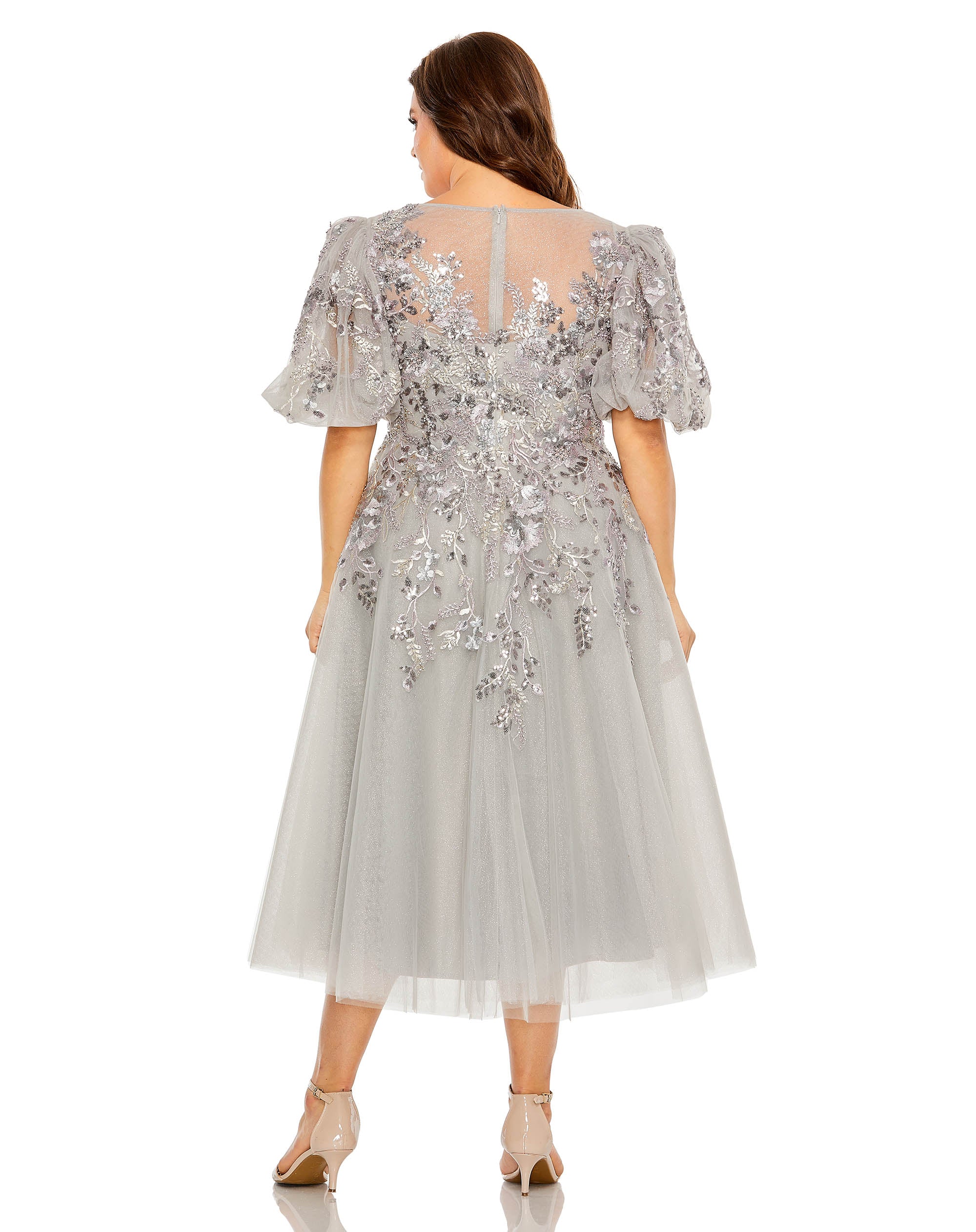Puff Sleeve Glitter Embellished Dress