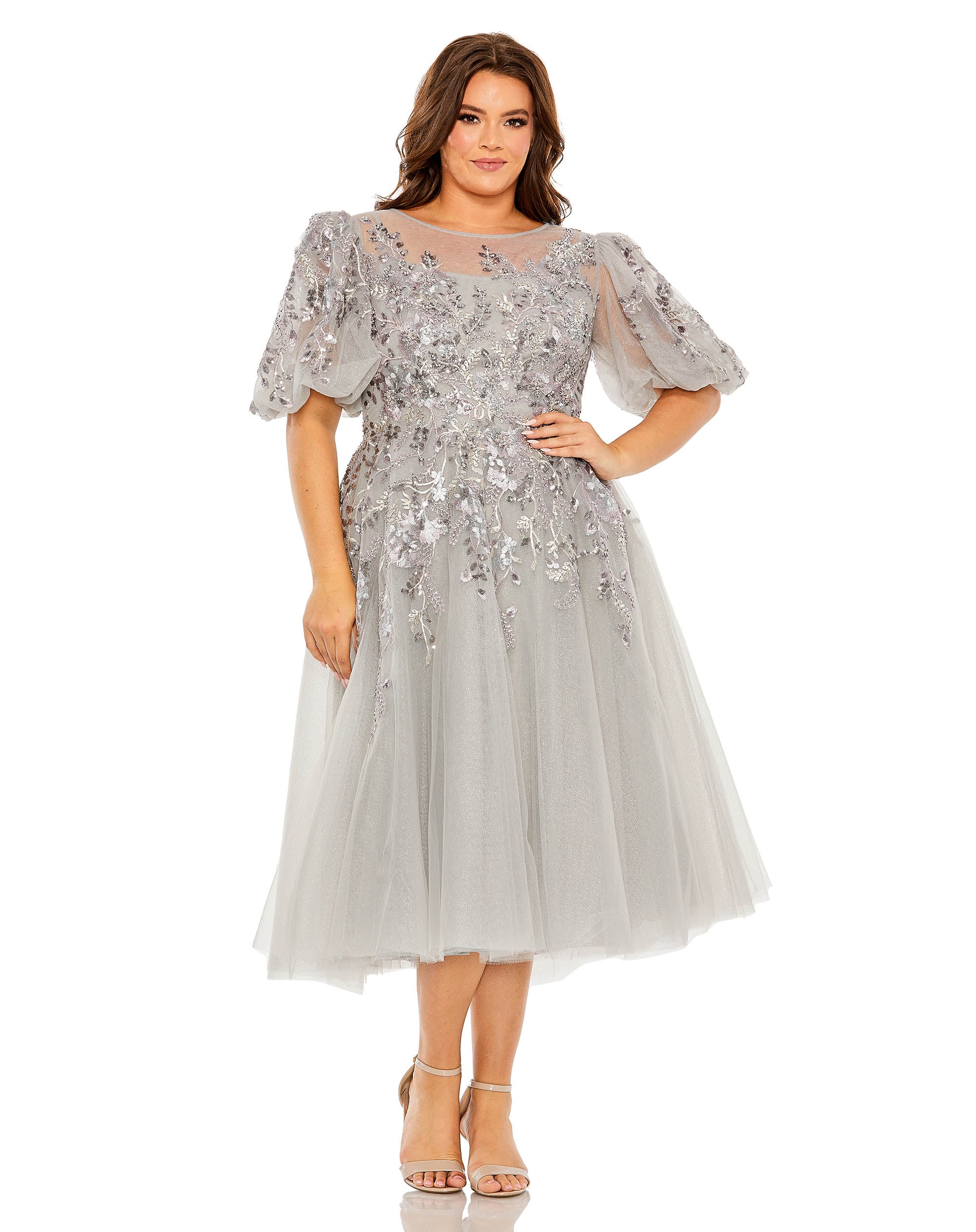 Puff Sleeve Glitter Embellished Dress