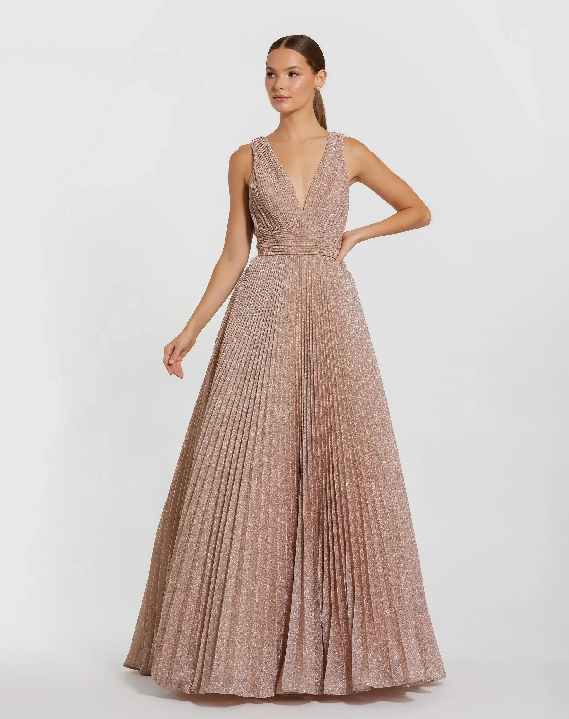Pink Shimmering Pleated Sleeveless Gown - Mac Duggal