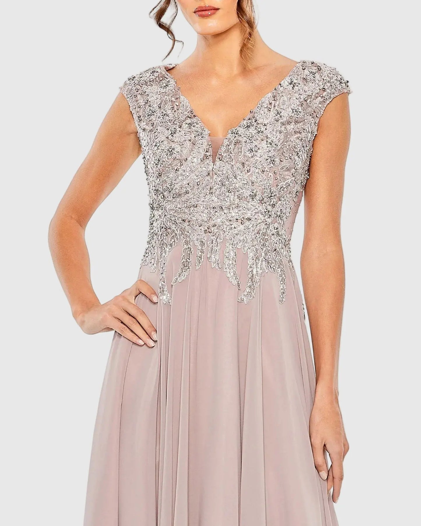 Purple Embroidered Chiffon A-Line Midi Dress - Mac Duggal