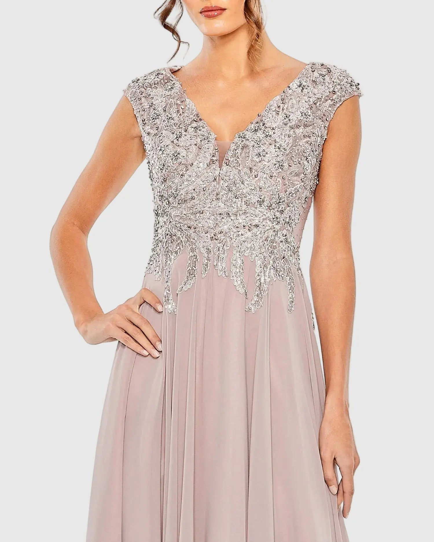 Purple Embroidered Chiffon A-Line Midi Dress - Mac Duggal