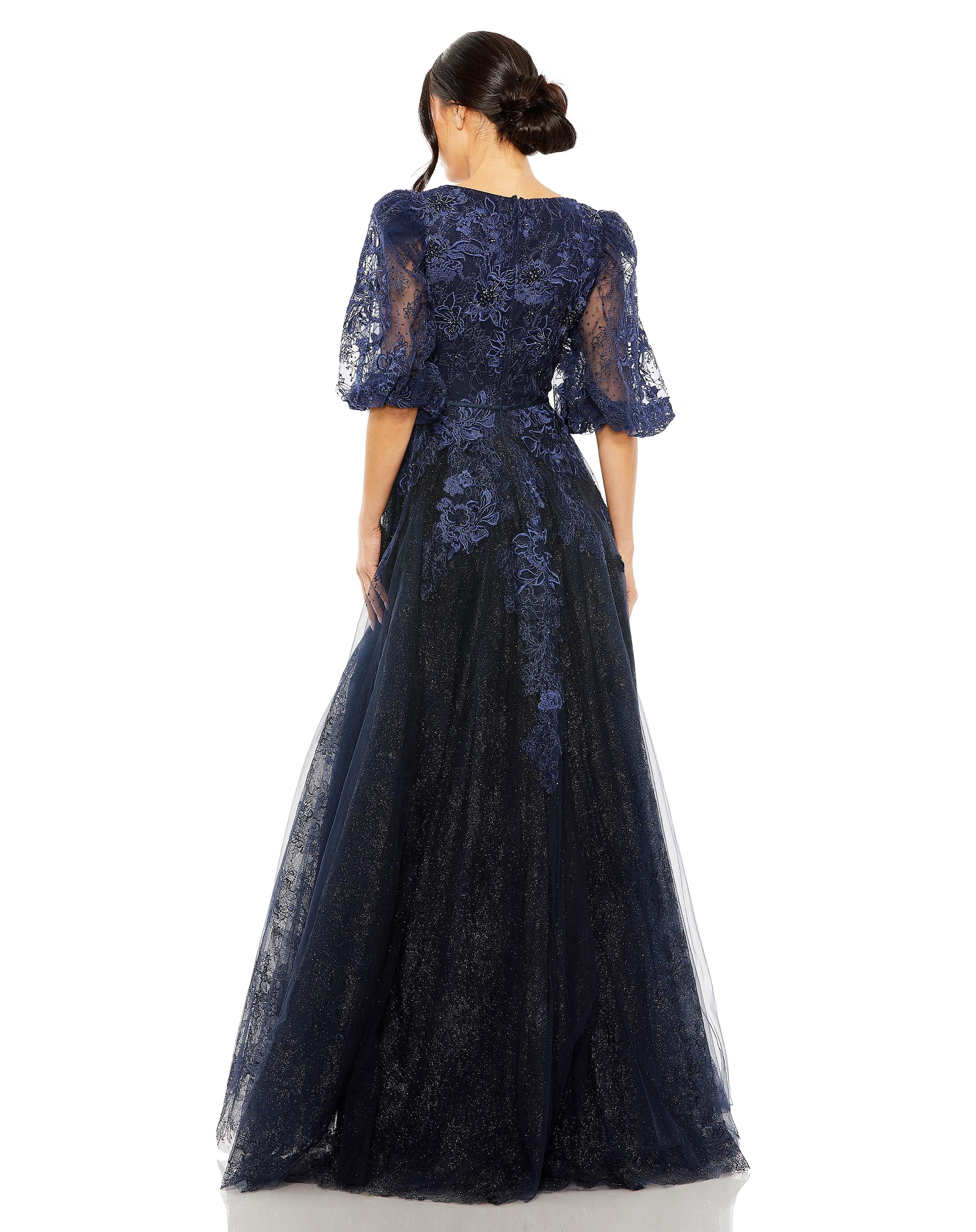 High Neck Puff Sleeve A Line Gown