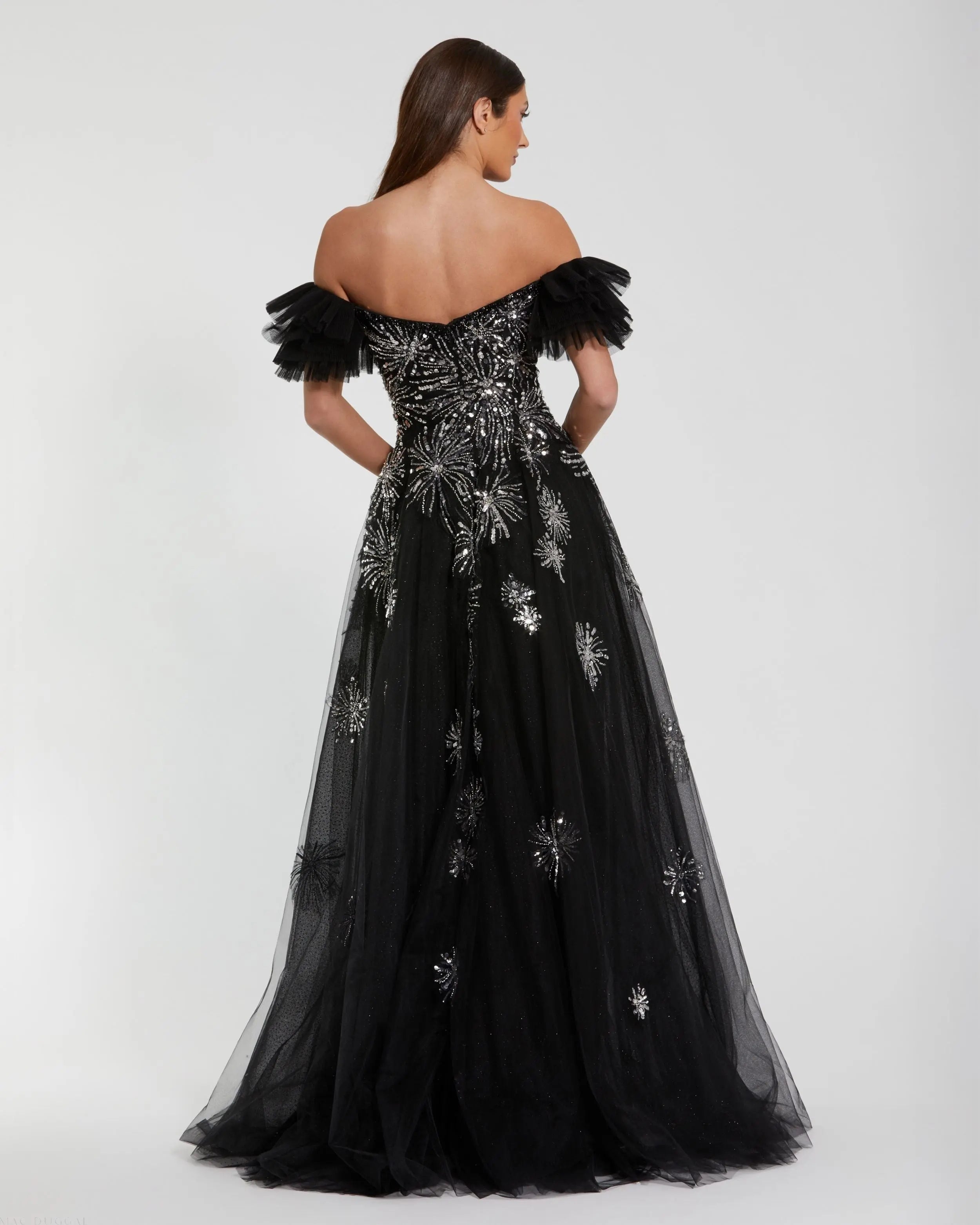 Tulle Off The Shoulder Gown With Sequin Details - Mac Duggal