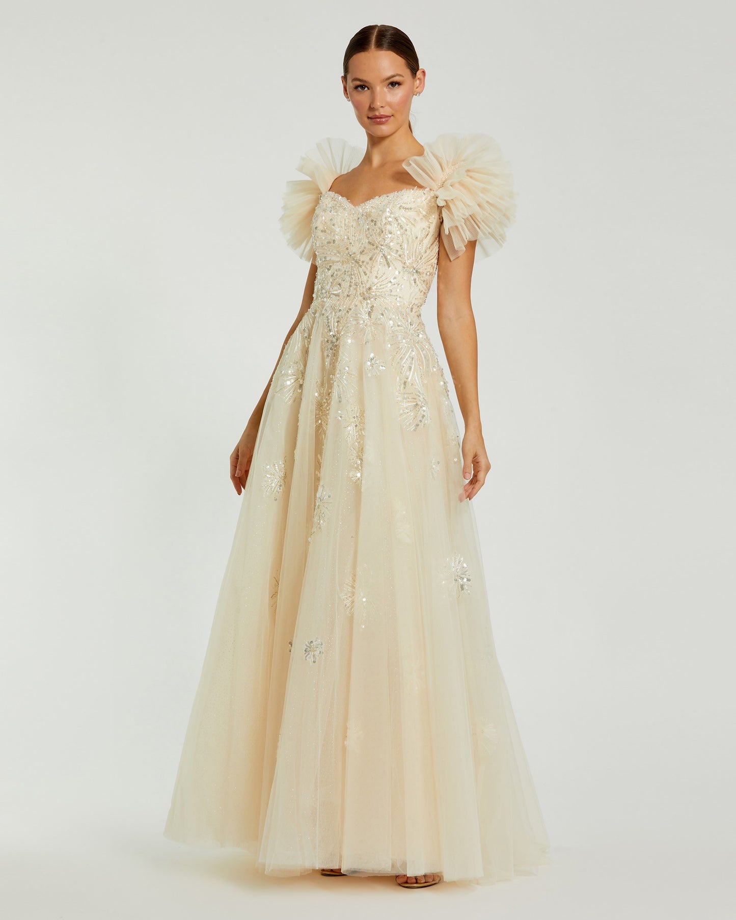 Robe en tulle à épaules dénudées avec détails en sequins | ÉCHANTILLON | SZ. 2