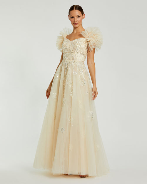 Abito in tulle con spalle scoperte e dettagli in paillettes | CAMPIONE | TAGLIA 2