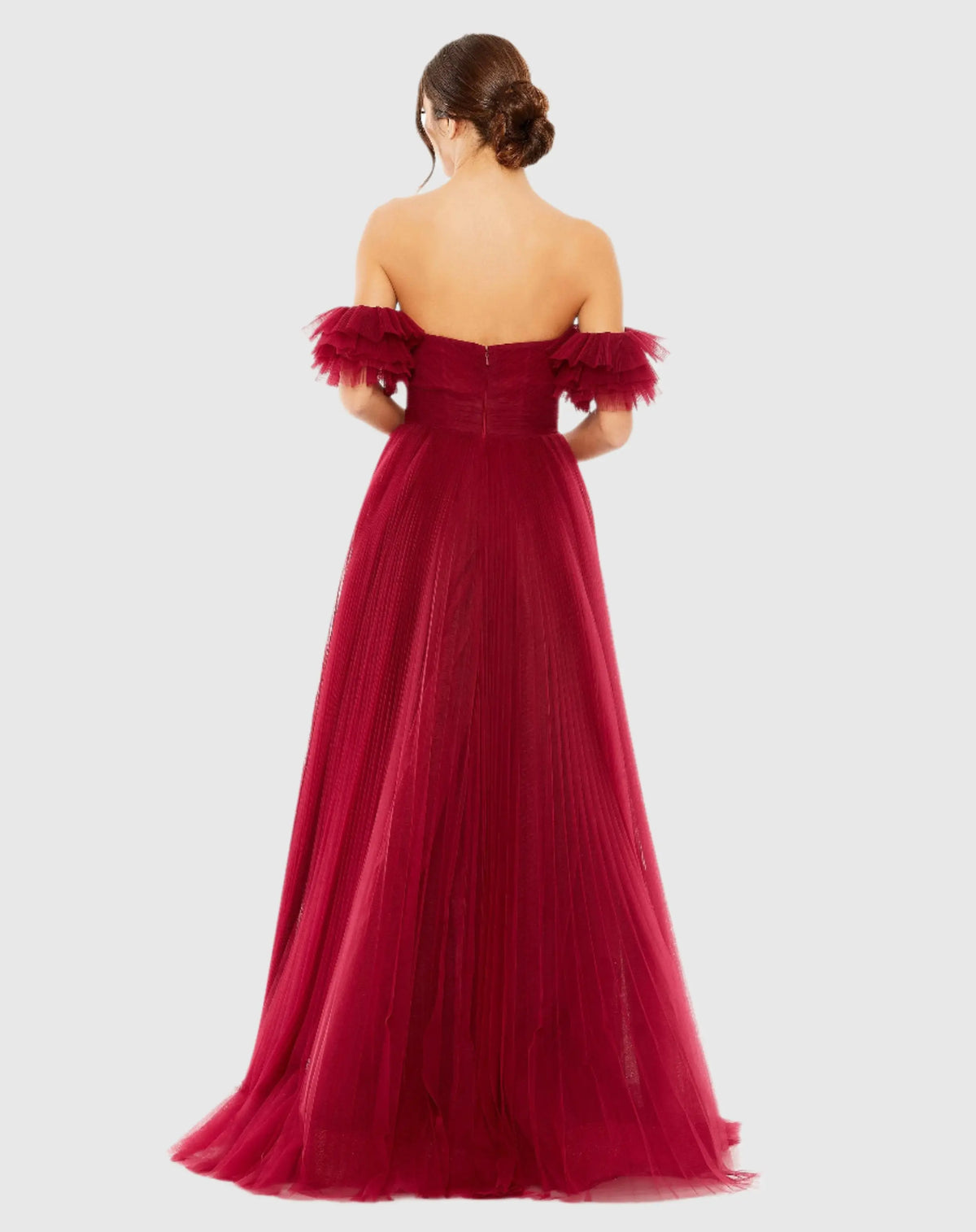 Red Off The Shoulder Tulle A Line Gown - Mac Duggal