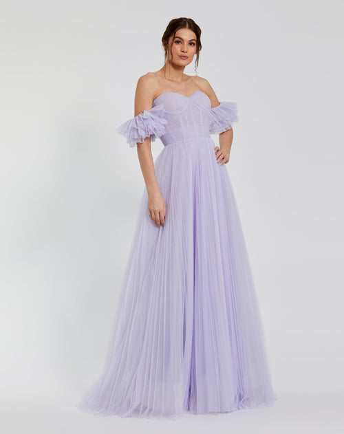 Purple Off The Shoulder Tulle A Line Gown