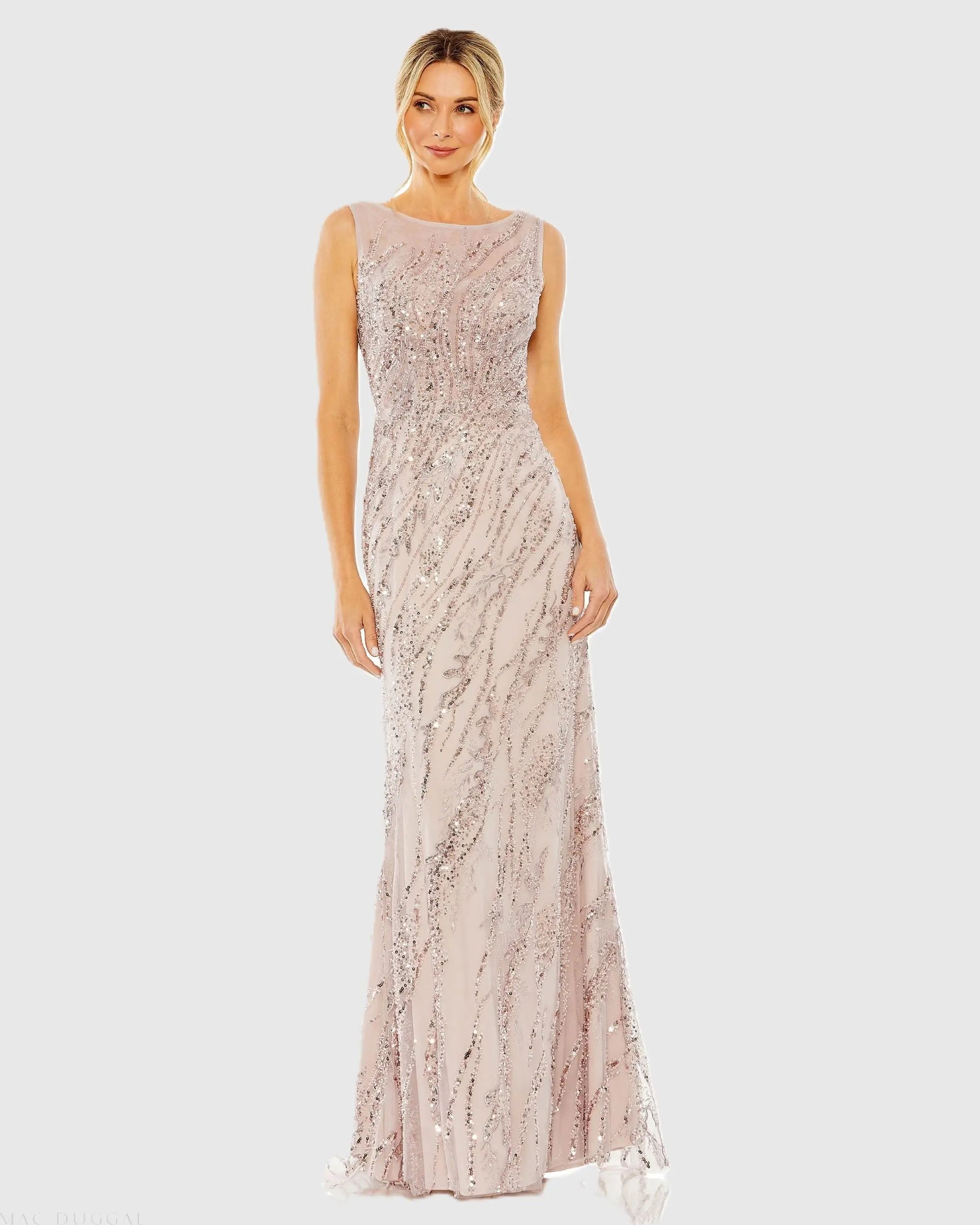 Pink Sleeveless Embellished Boat Neck Gown - Mac Duggal