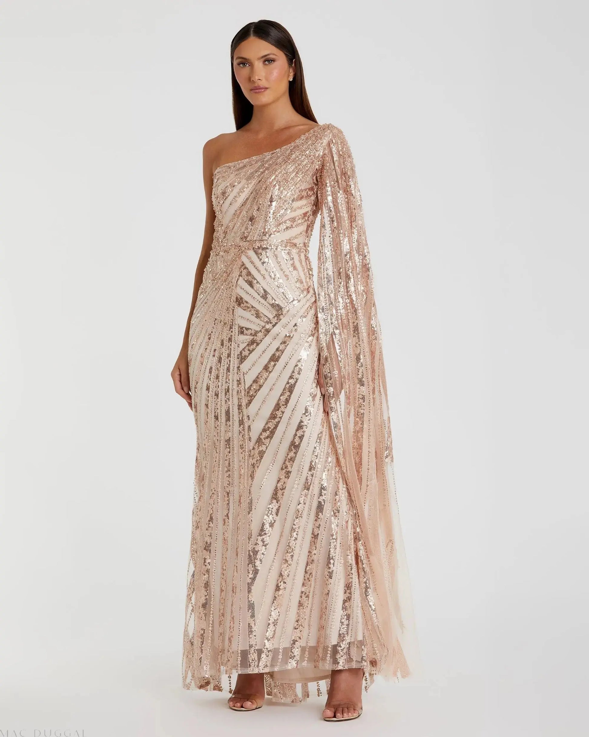 One Shoulder Cape Sleeve Embellished Dress One Shoulder Cape Sleeve Embellished Dress
