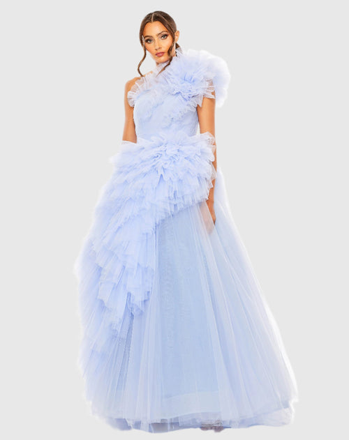 Tulle Ruffled One Shoulder Gown