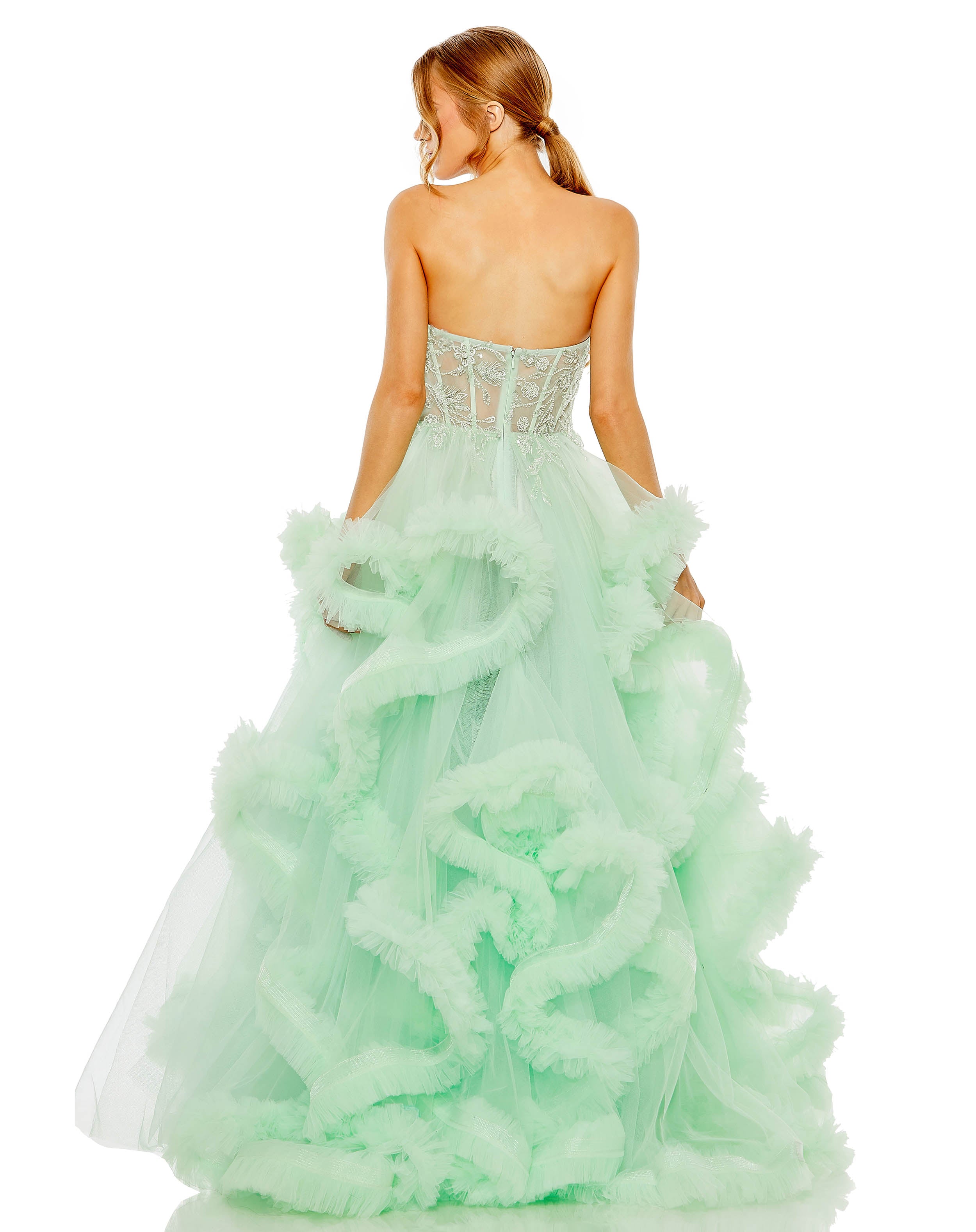 Strapless Corset Detail Tulle Layered Gown