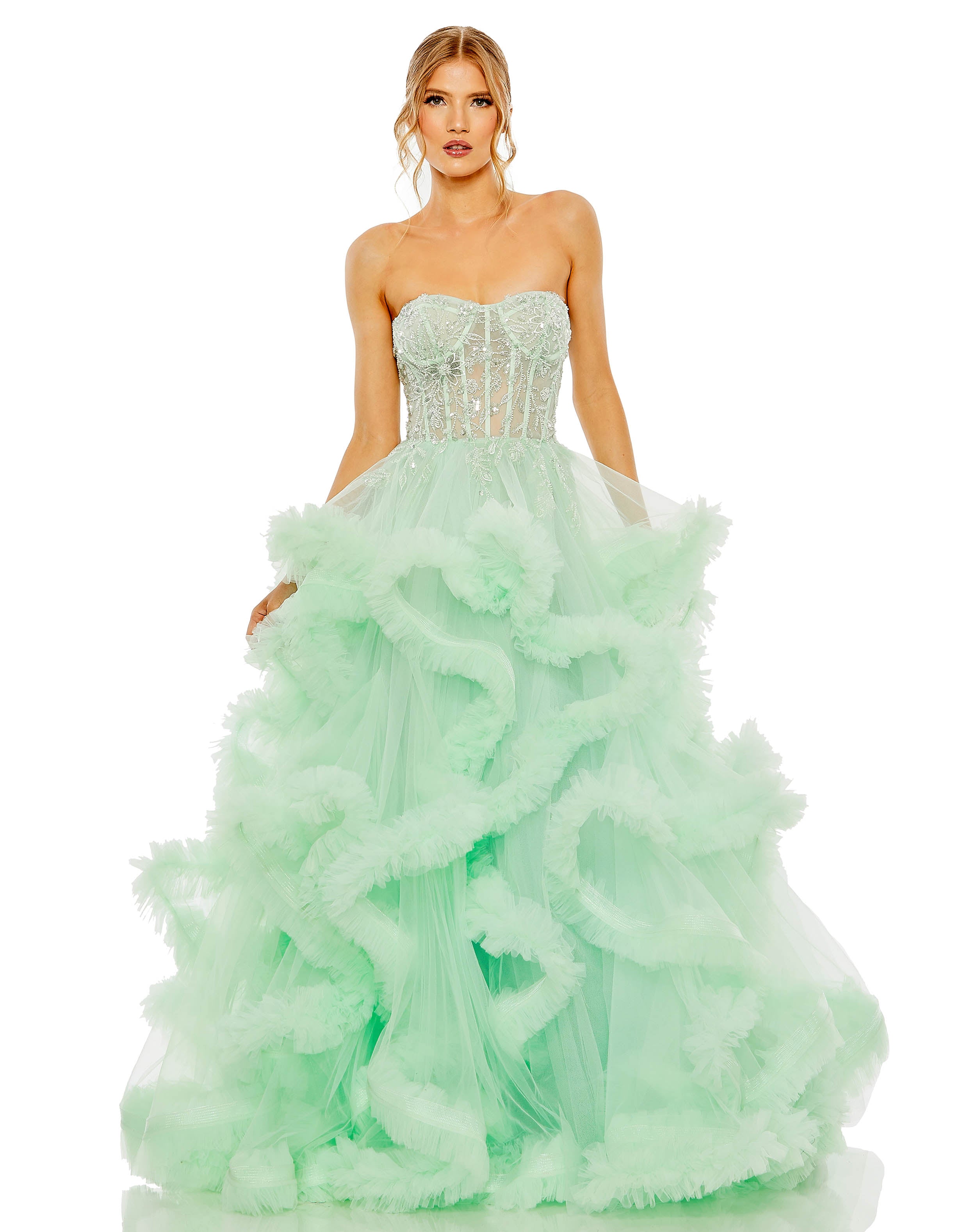Strapless Corset Detail Tulle Layered Gown - FINAL SALE