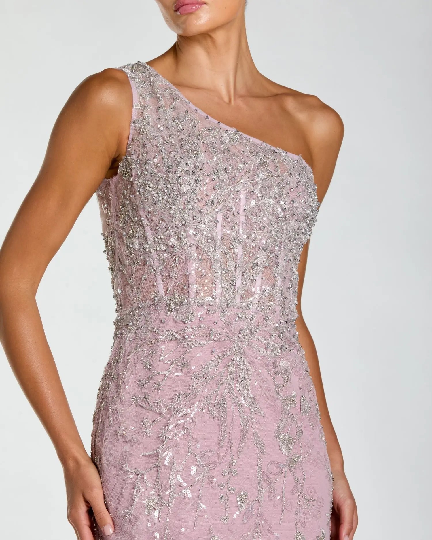 Purple One Shoulder Hand Embellished Evening Gown Mac Duggal