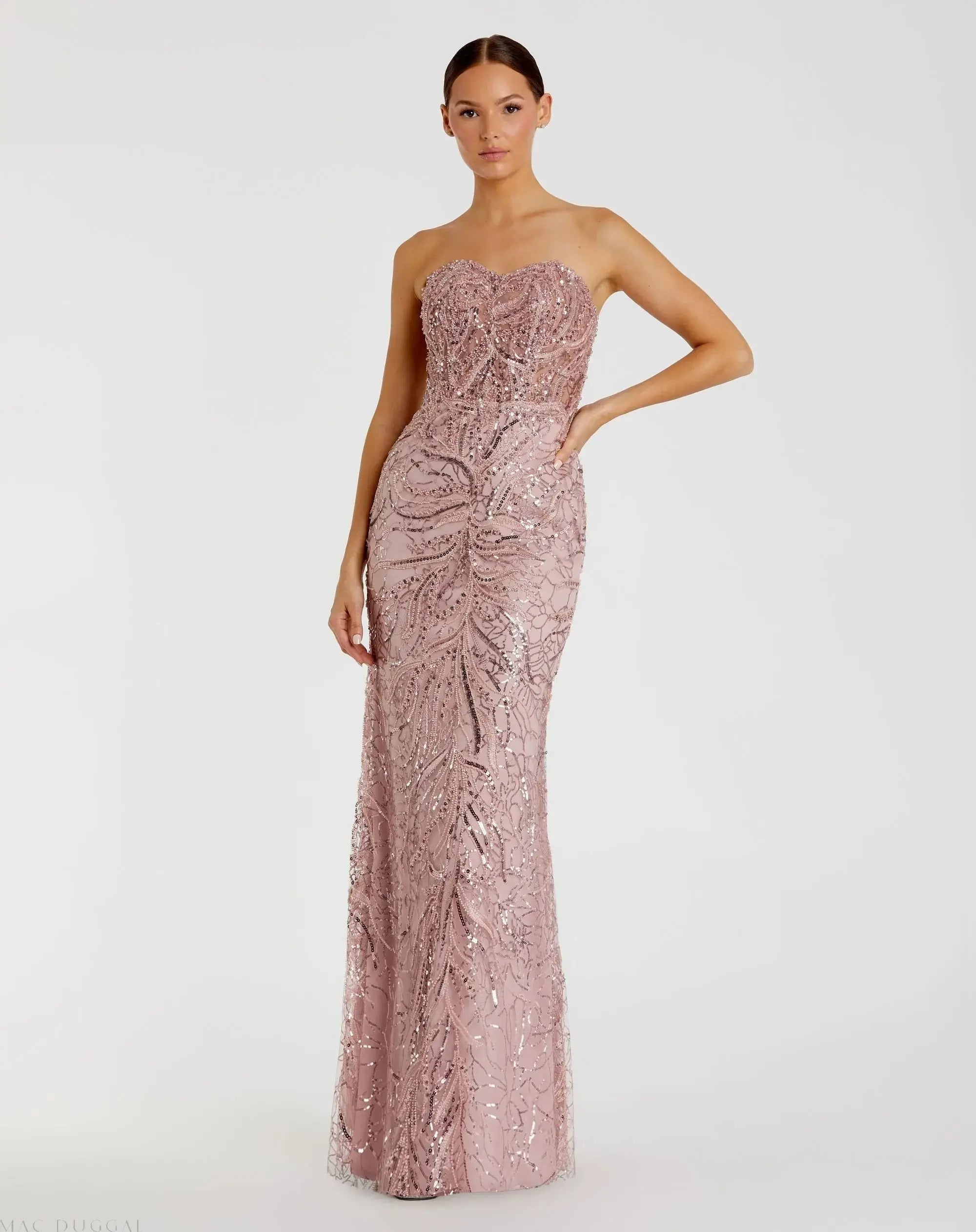 Pink Strapless Embellished Trumpet Gown - Mac Duggal