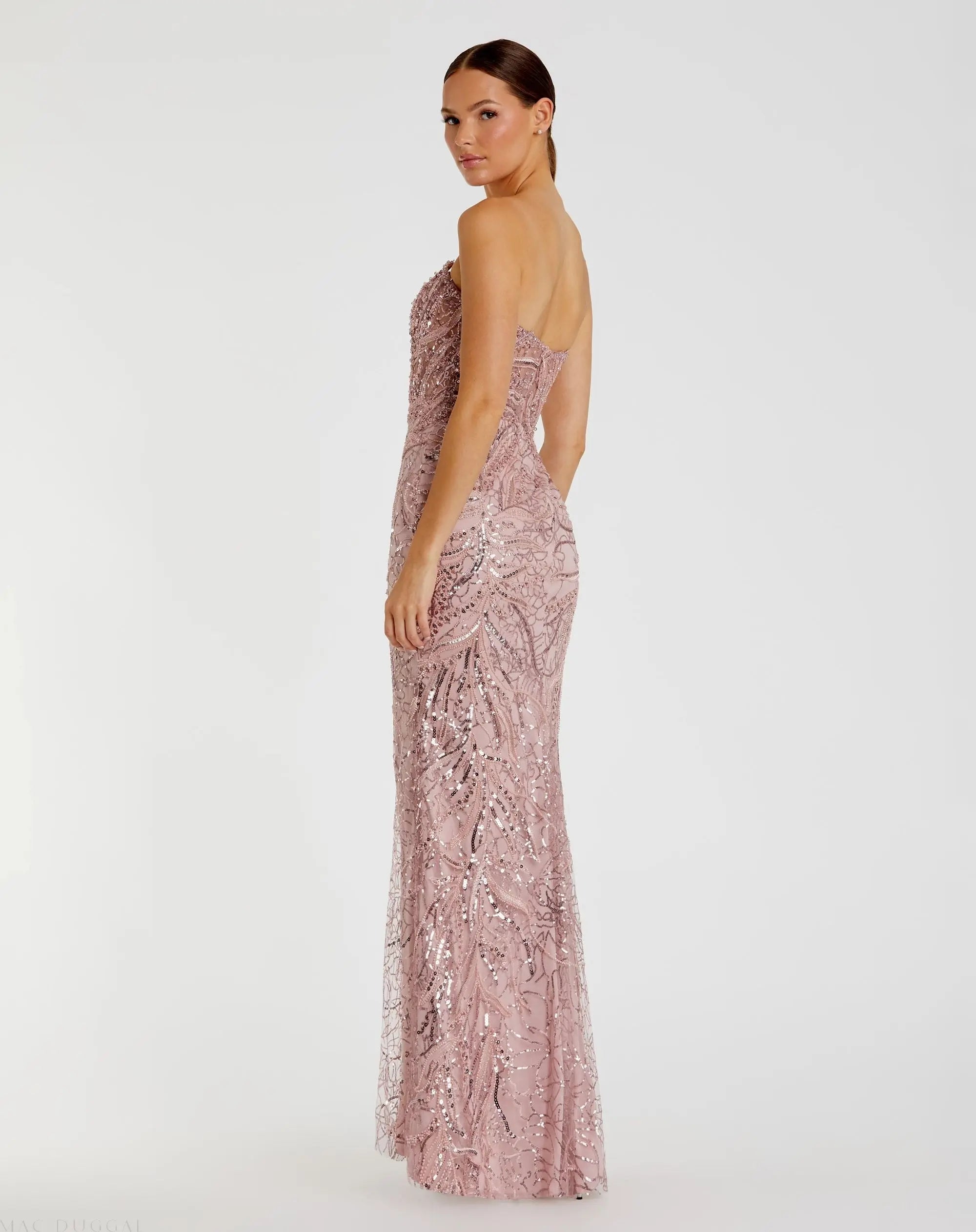 Pink Strapless Embellished Trumpet Gown - Mac Duggal